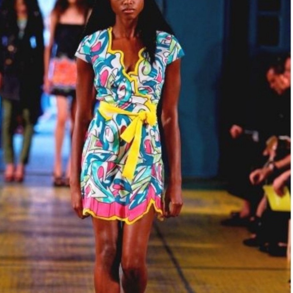 FRANCIS ROTH Silk Retro Mod Wrap Colorful Graffiti Dress 6